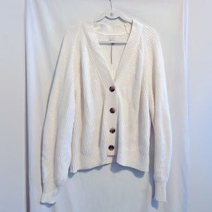 XL white knit cardigan with brown button closure. never worn. Brand: A New Day